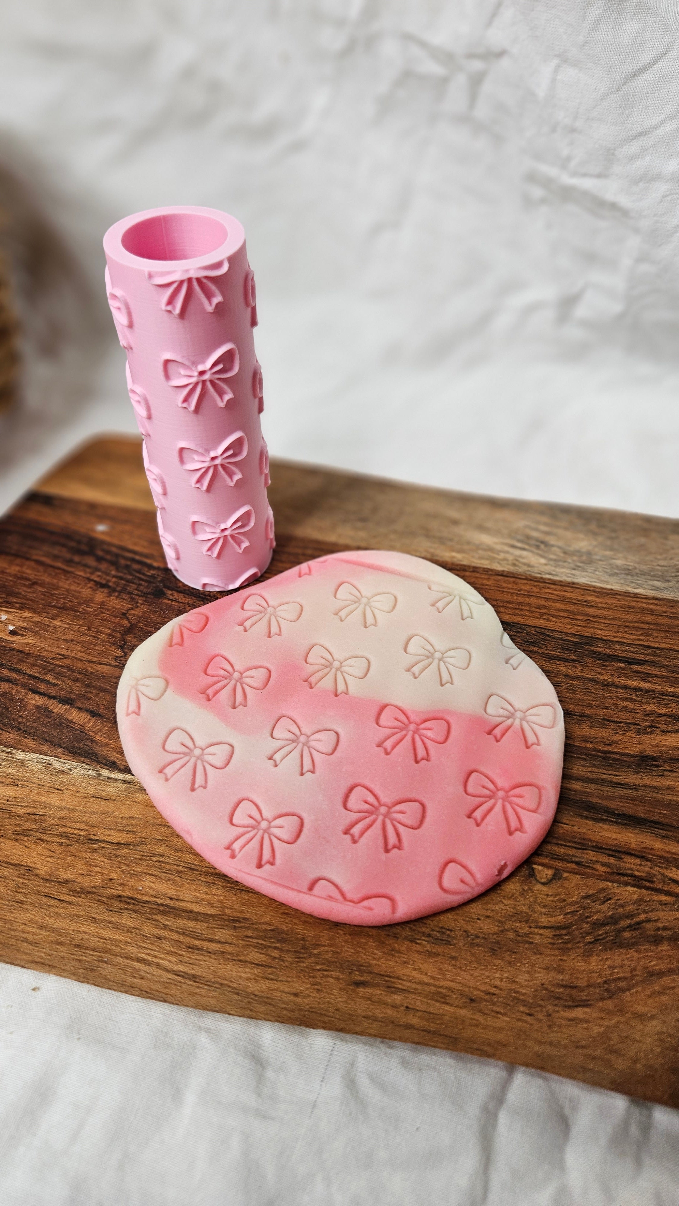 Pink Bows | Textured Playdough Roller image 1